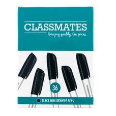 Classmates Mini Whiteboard Pens - Black - Bullet Tip - Pack of 36